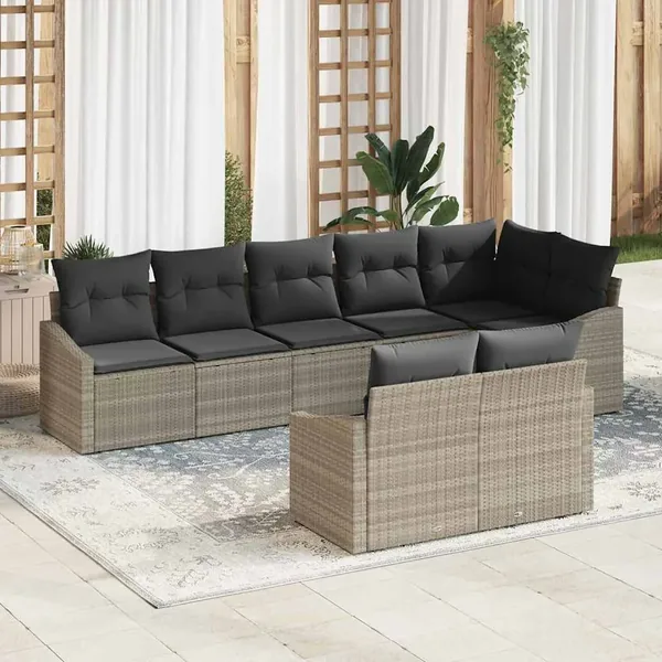 Ensemble de Canapés avec coussin 8 pcs Gris clair polyrotin