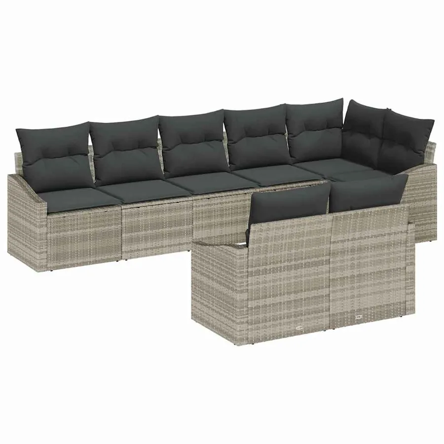 Ensemble de Canapés avec coussin 8 pcs Gris clair polyrotin - 2