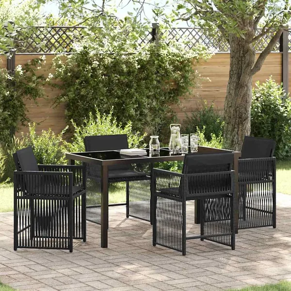 Ensemble de salle à manger pour jardin 5 pcs Noir polyrotin