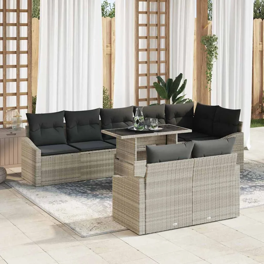 Ensemble de canapé de jardin 9 pcs Gris clair polyrotin