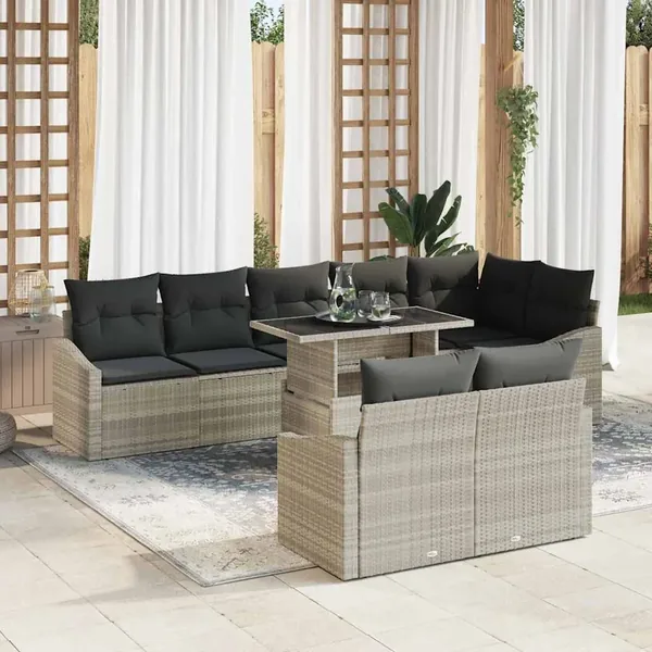 Ensemble de canapé de jardin 9 pcs Gris clair polyrotin