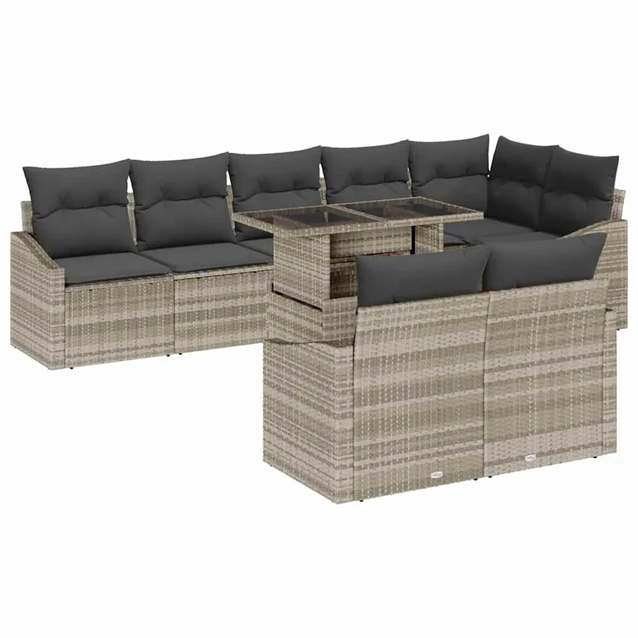Ensemble de canapé de jardin 9 pcs Gris clair polyrotin - 2