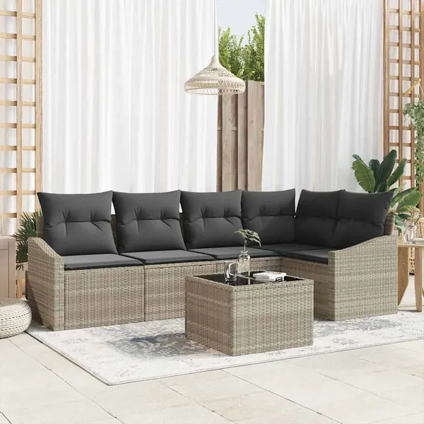 Ensemble de Canapés avec coussin 6 pcs Gris clair polyrotin