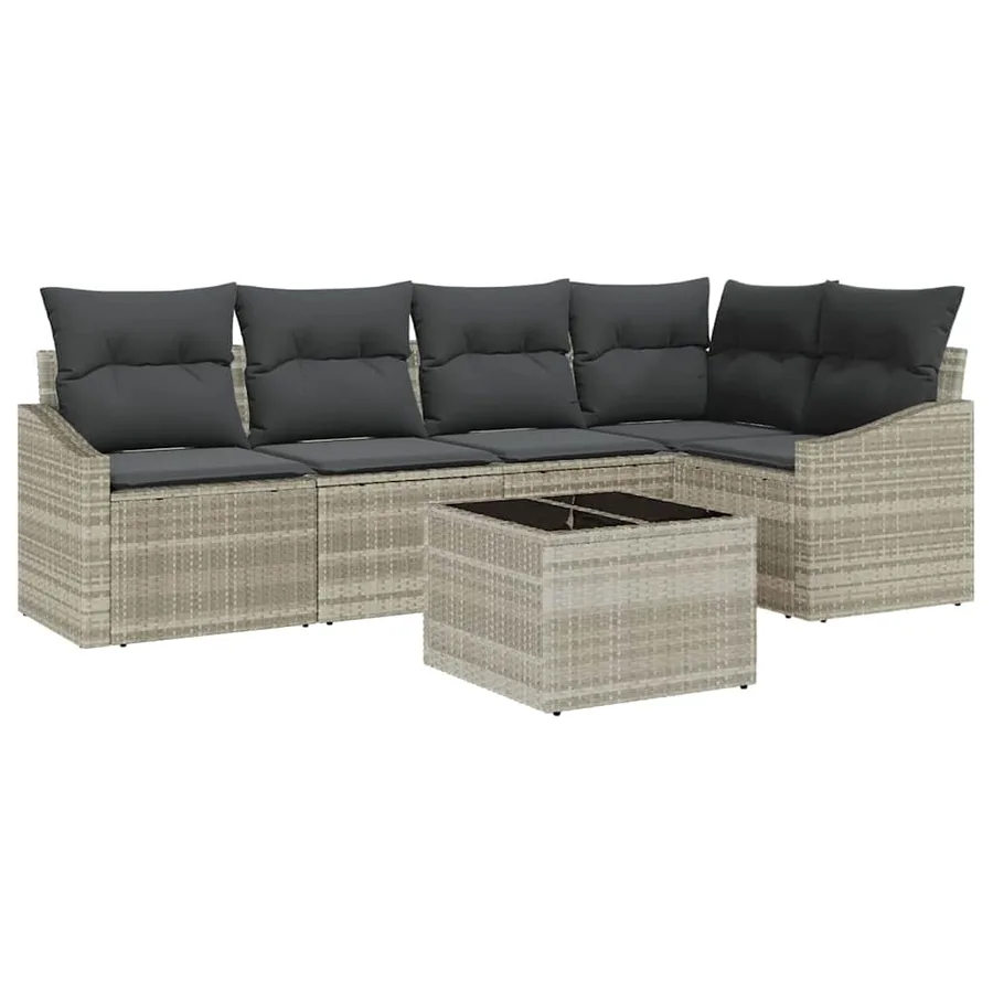 Ensemble de Canapés avec coussin 6 pcs Gris clair polyrotin - 2