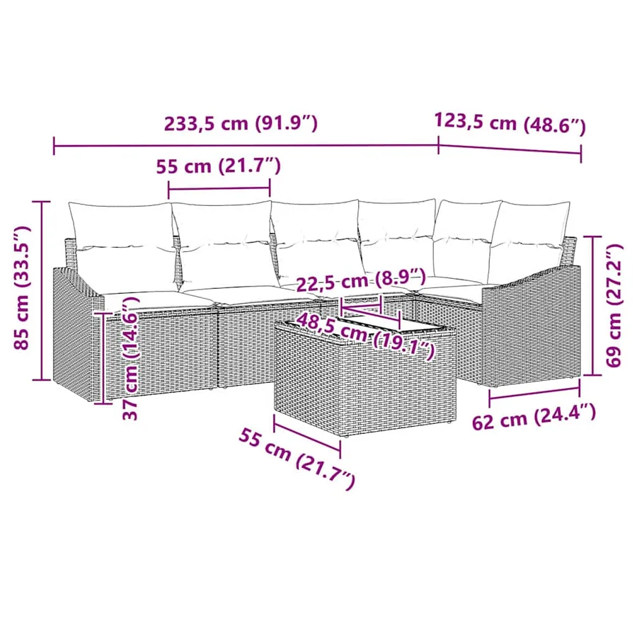 Ensemble de Canapés avec coussin 6 pcs Gris clair polyrotin - 9