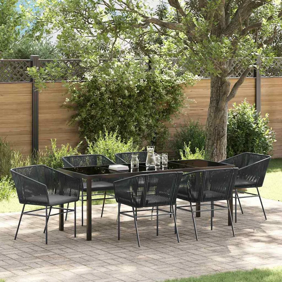 Ensemble de salle à manger pour jardin avec coussin 7 pcs Noir