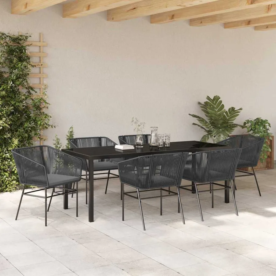 Ensemble de salle à manger pour jardin avec coussin 7 pcs Noir - 4