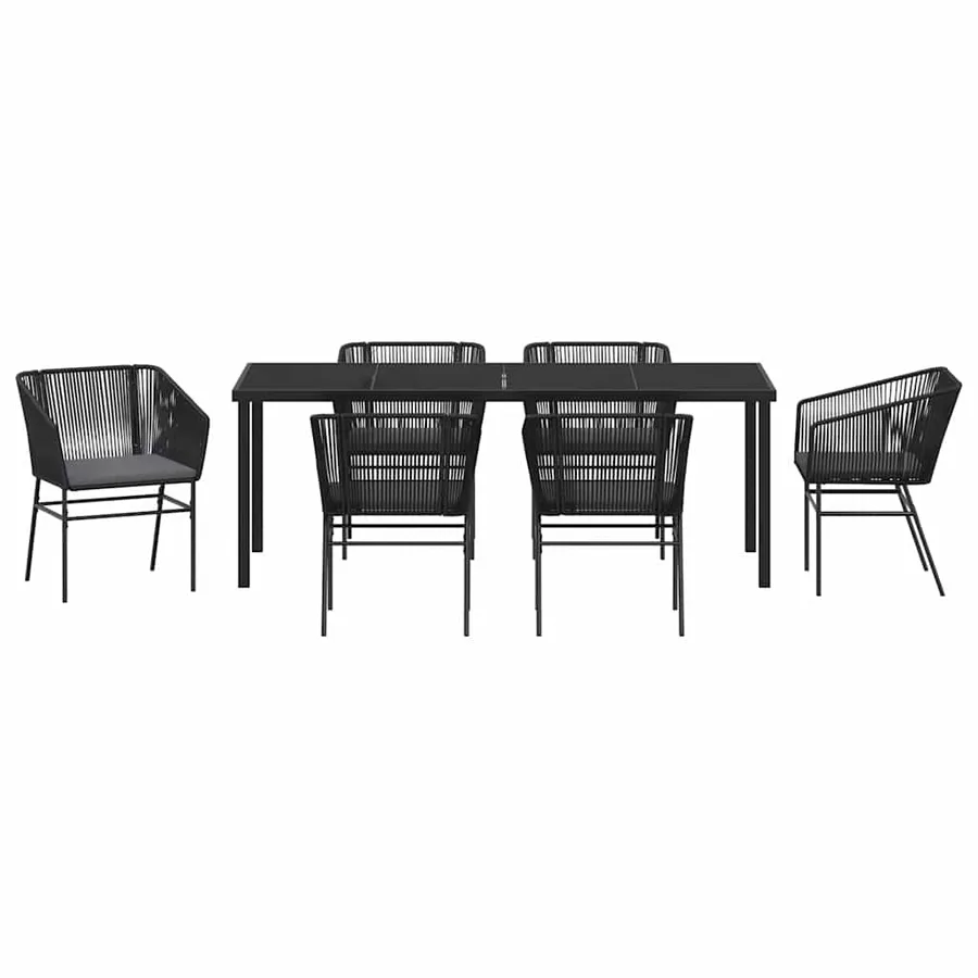 Ensemble de salle à manger pour jardin avec coussin 7 pcs Noir - 7