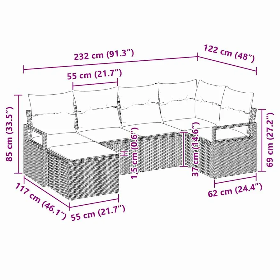 Ensemble de Canapés 6 pcs Marron polyrotin - 9