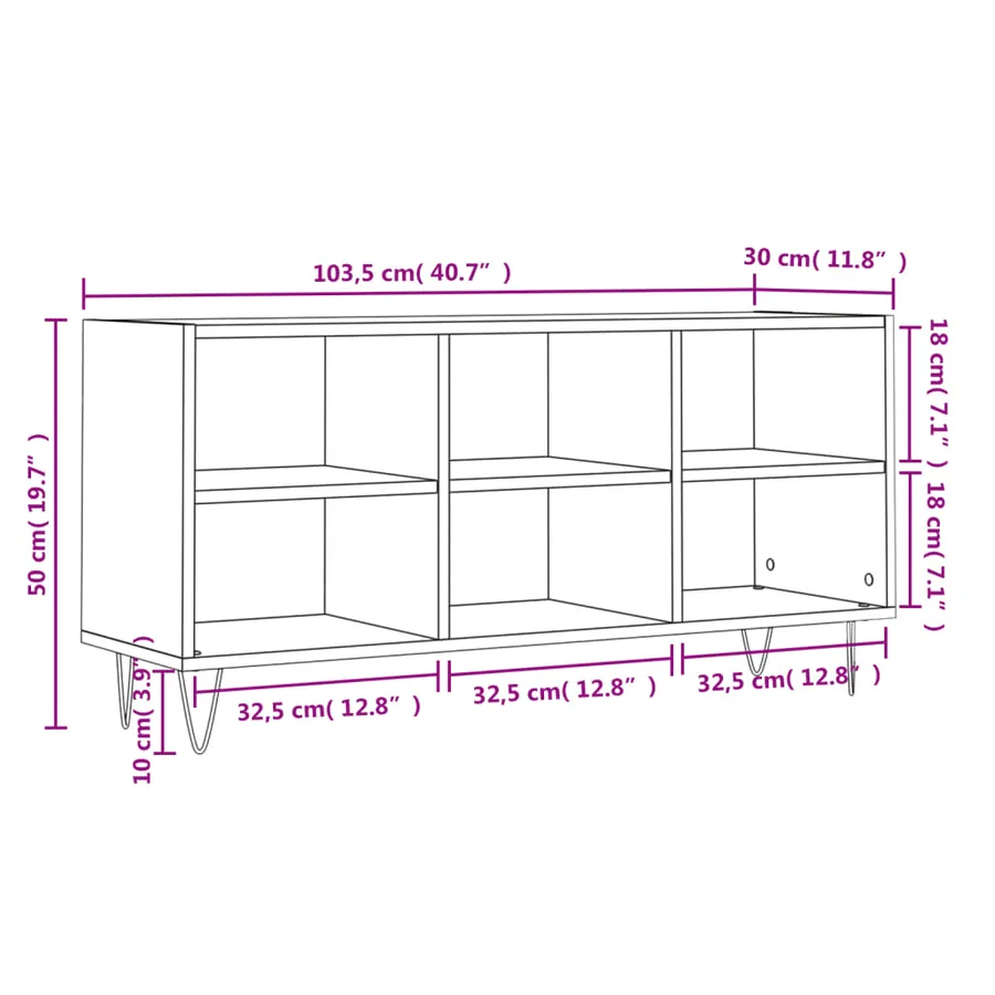 Meuble TV gris béton 103,5x30x50 cm bois d'ingénierie - 9