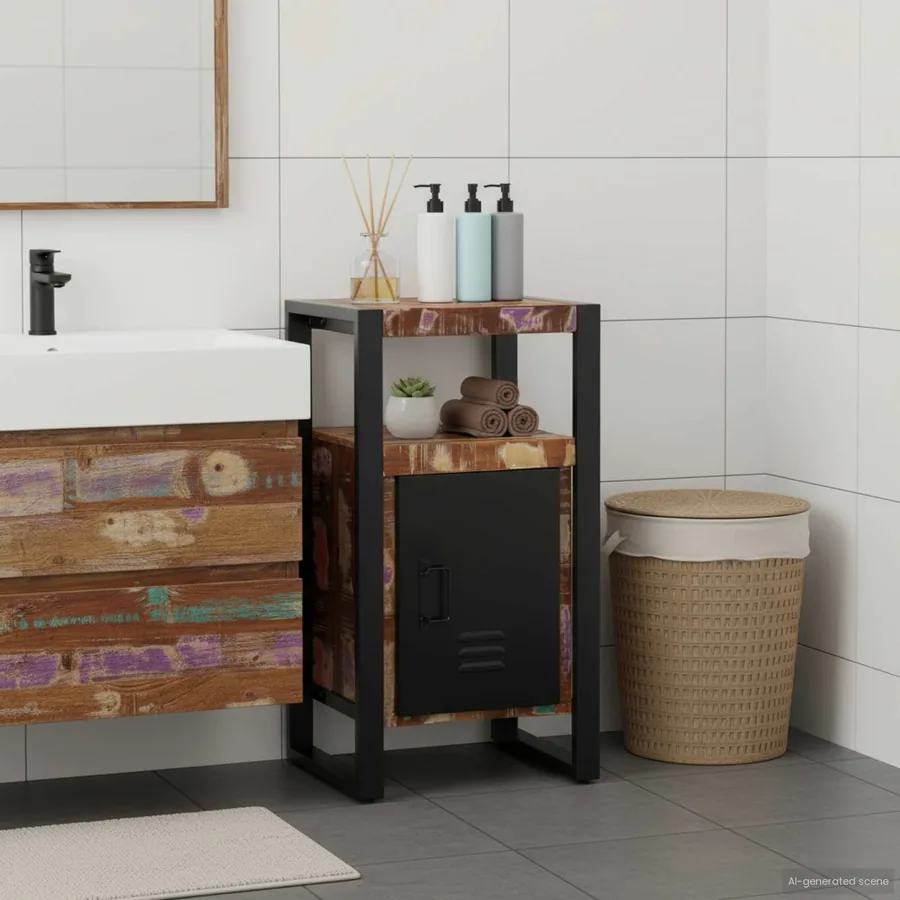 Armoire de salle de bain avec porte Marron Bois Recyclé Solide