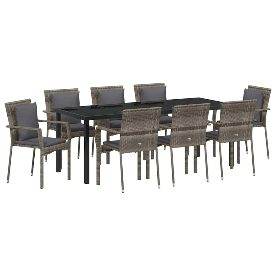 Ensemble de salle à manger pour jardin 9 pcs Gris polyrotin - 2