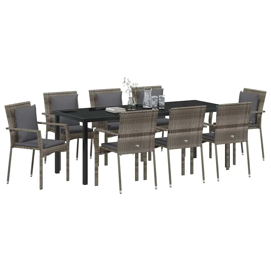 Ensemble de salle à manger pour jardin 9 pcs Gris polyrotin - 3