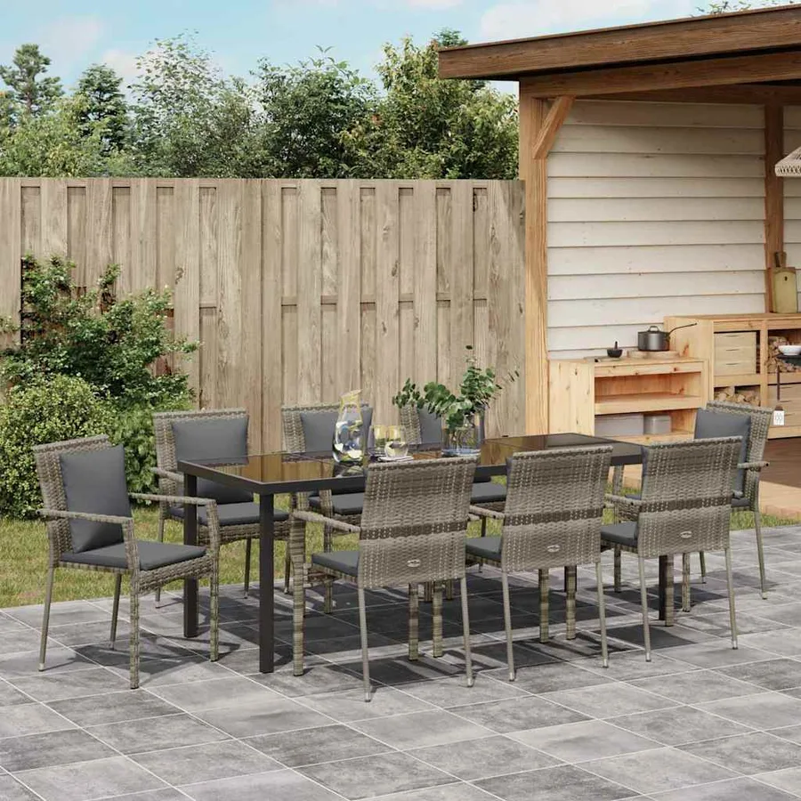 Ensemble de salle à manger pour jardin 9 pcs Gris polyrotin - 4