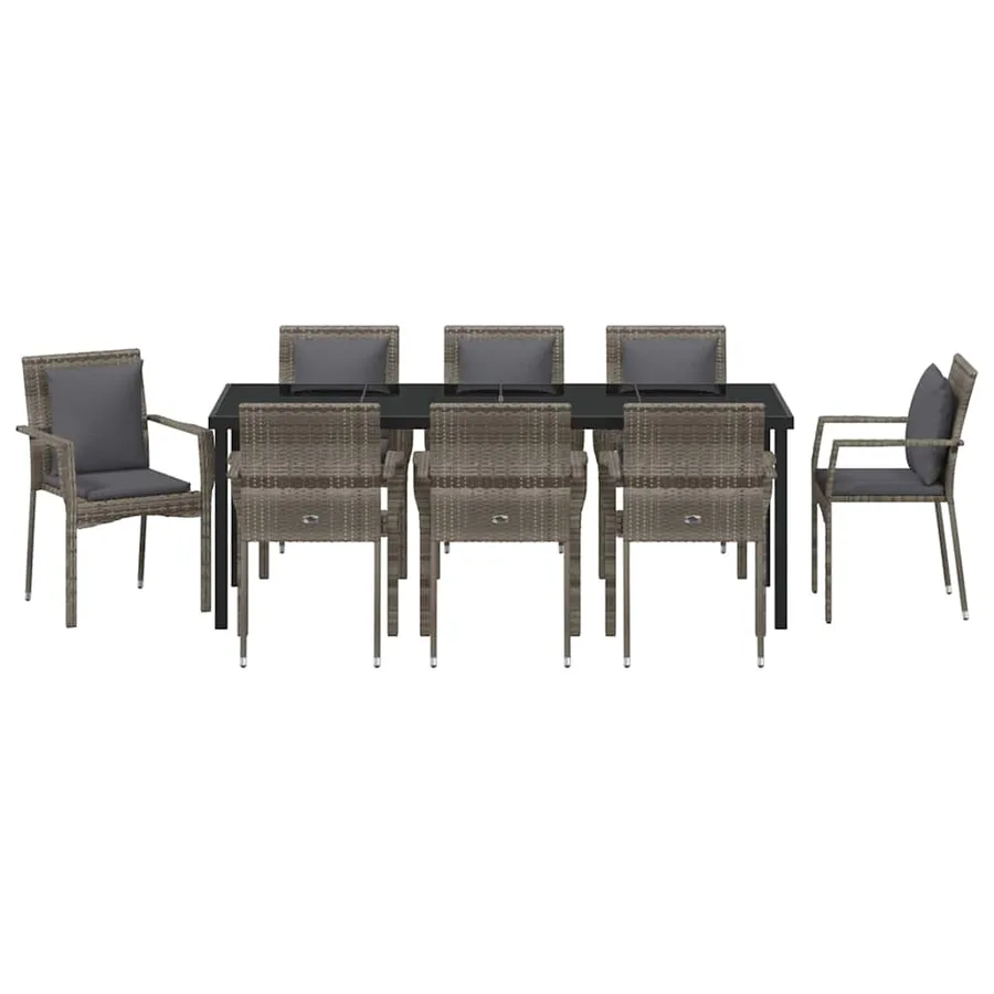 Ensemble de salle à manger pour jardin 9 pcs Gris polyrotin - 7