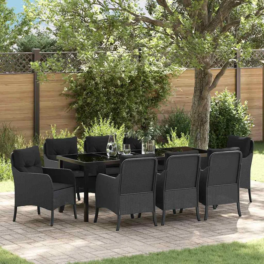 Ensemble de salle à manger pour jardin 9 pcs Noir polyrotin