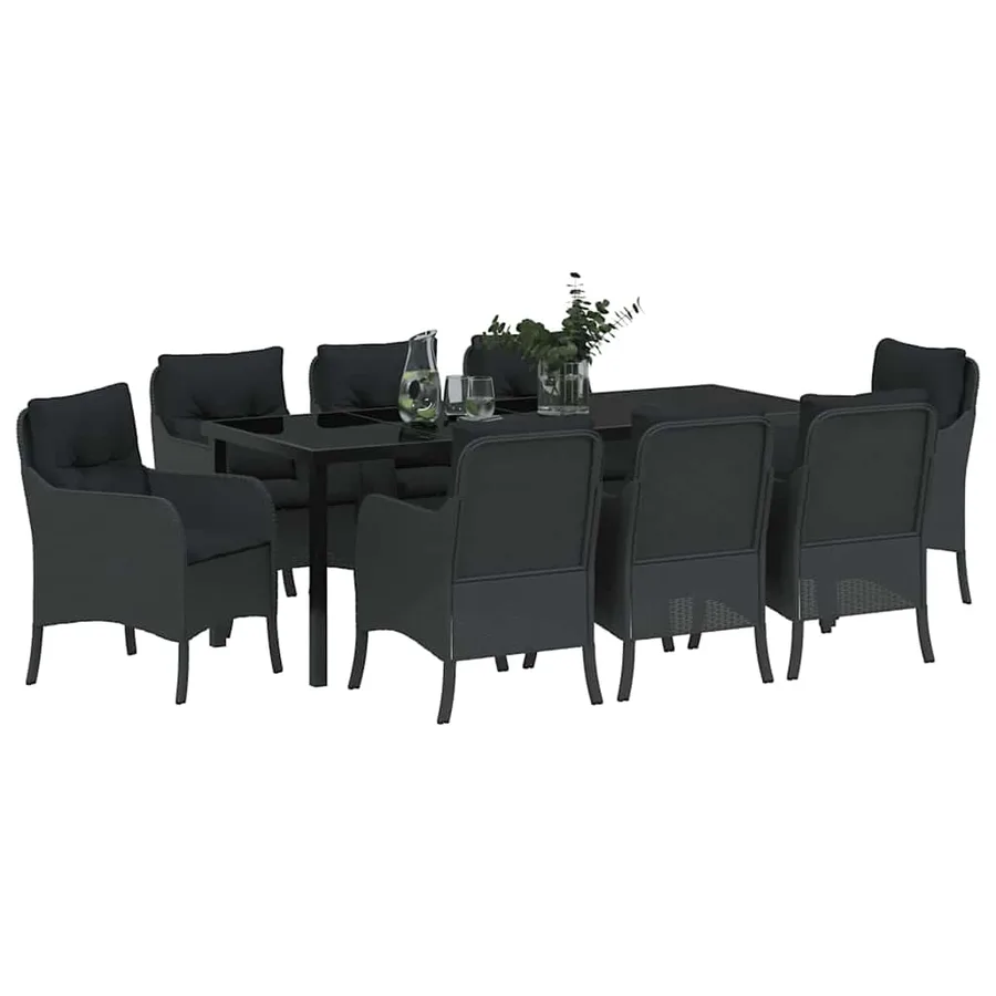 Ensemble de salle à manger pour jardin 9 pcs Noir polyrotin - 3