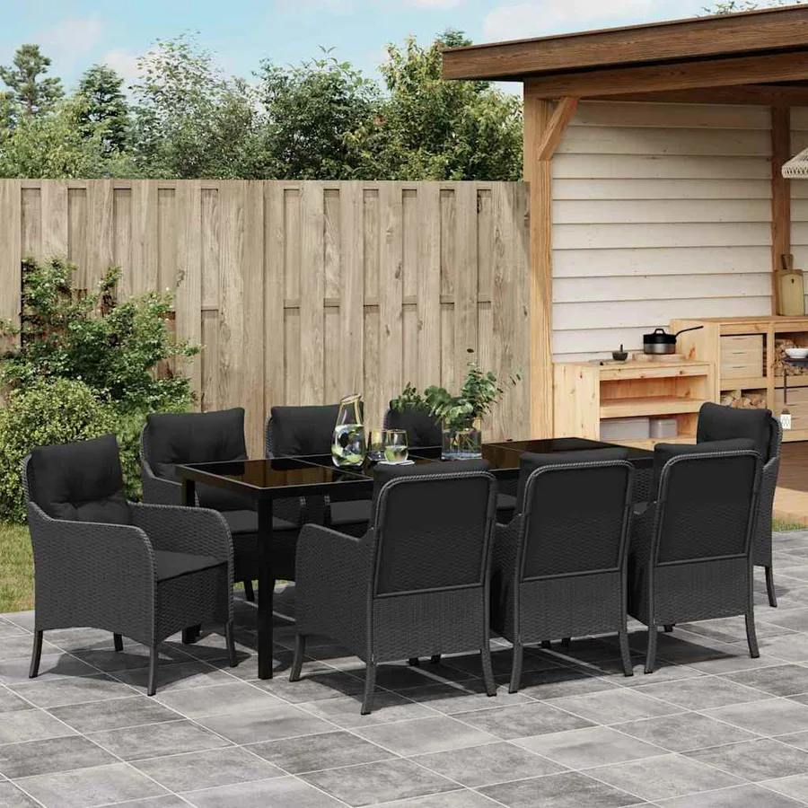 Ensemble de salle à manger pour jardin 9 pcs Noir polyrotin - 4
