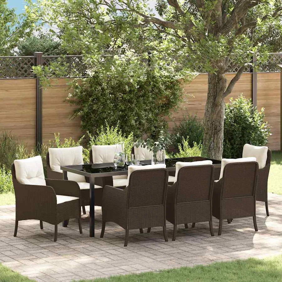 Ensemble de salle à manger pour jardin 9 pcs Marron polyrotin