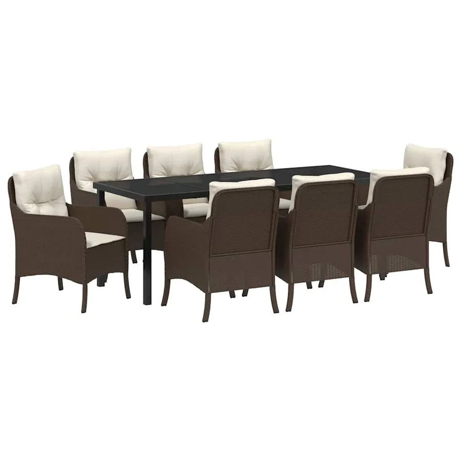 Ensemble de salle à manger pour jardin 9 pcs Marron polyrotin - 2