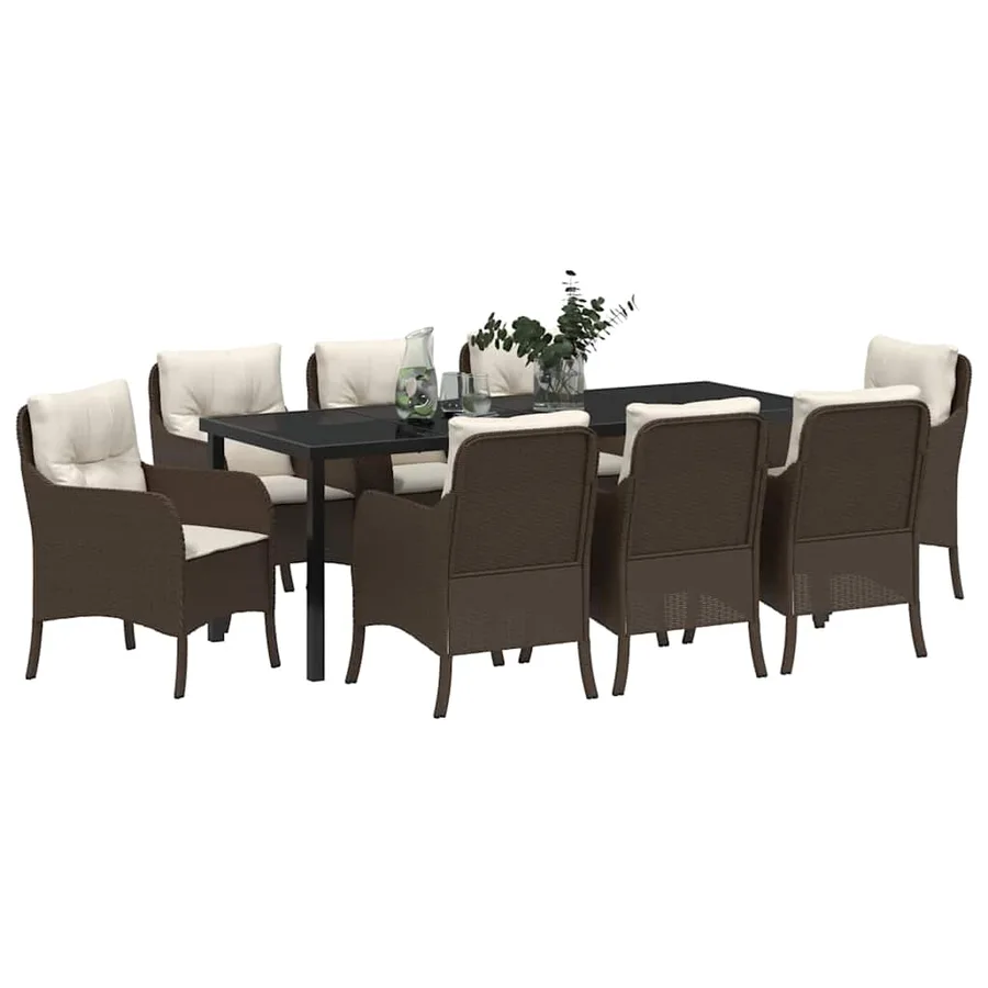 Ensemble de salle à manger pour jardin 9 pcs Marron polyrotin - 3