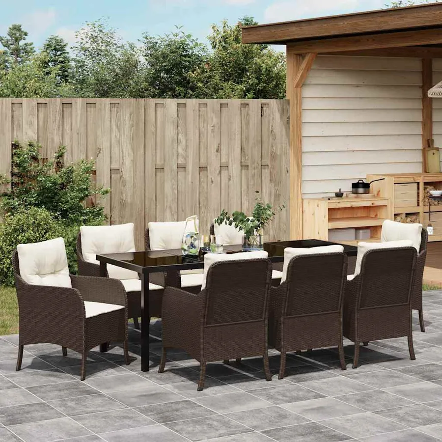 Ensemble de salle à manger pour jardin 9 pcs Marron polyrotin - 4