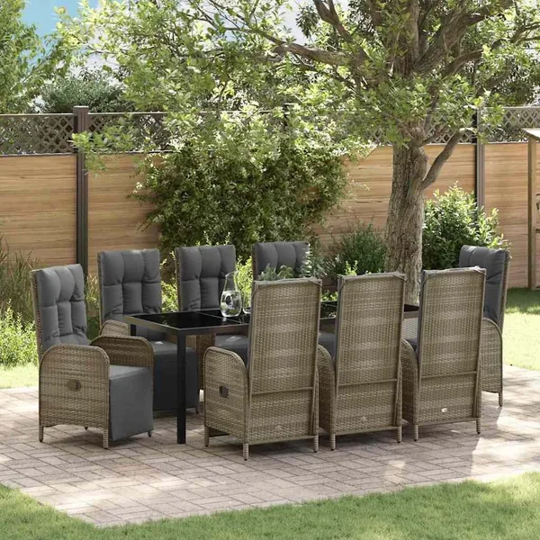 Ensemble de salle à manger pour jardin 9 pcs Gris polyrotin