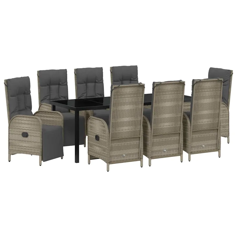 Ensemble de salle à manger pour jardin 9 pcs Gris polyrotin - 2