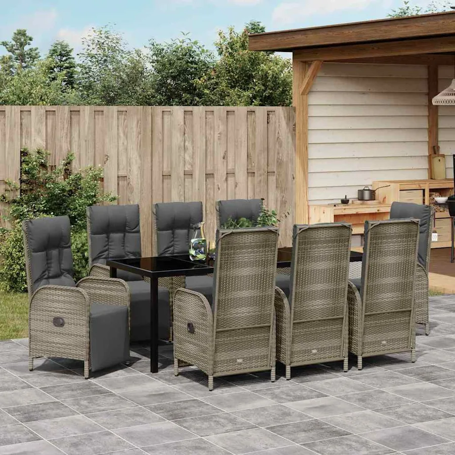 Ensemble de salle à manger pour jardin 9 pcs Gris polyrotin - 4