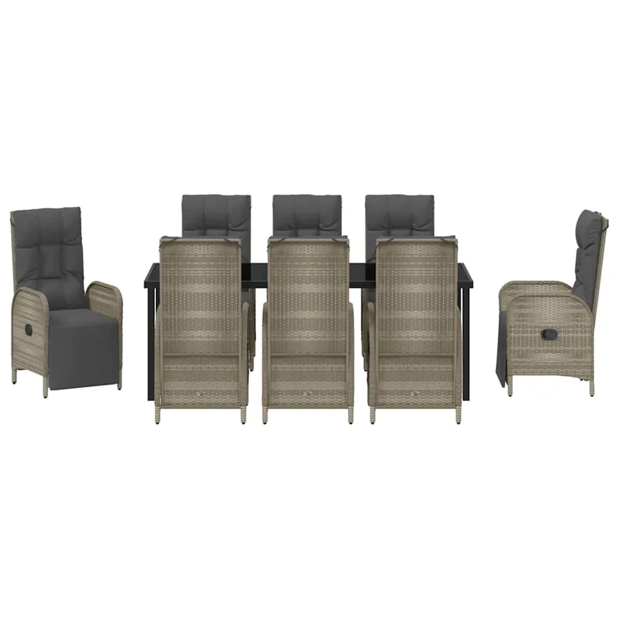 Ensemble de salle à manger pour jardin 9 pcs Gris polyrotin - 7