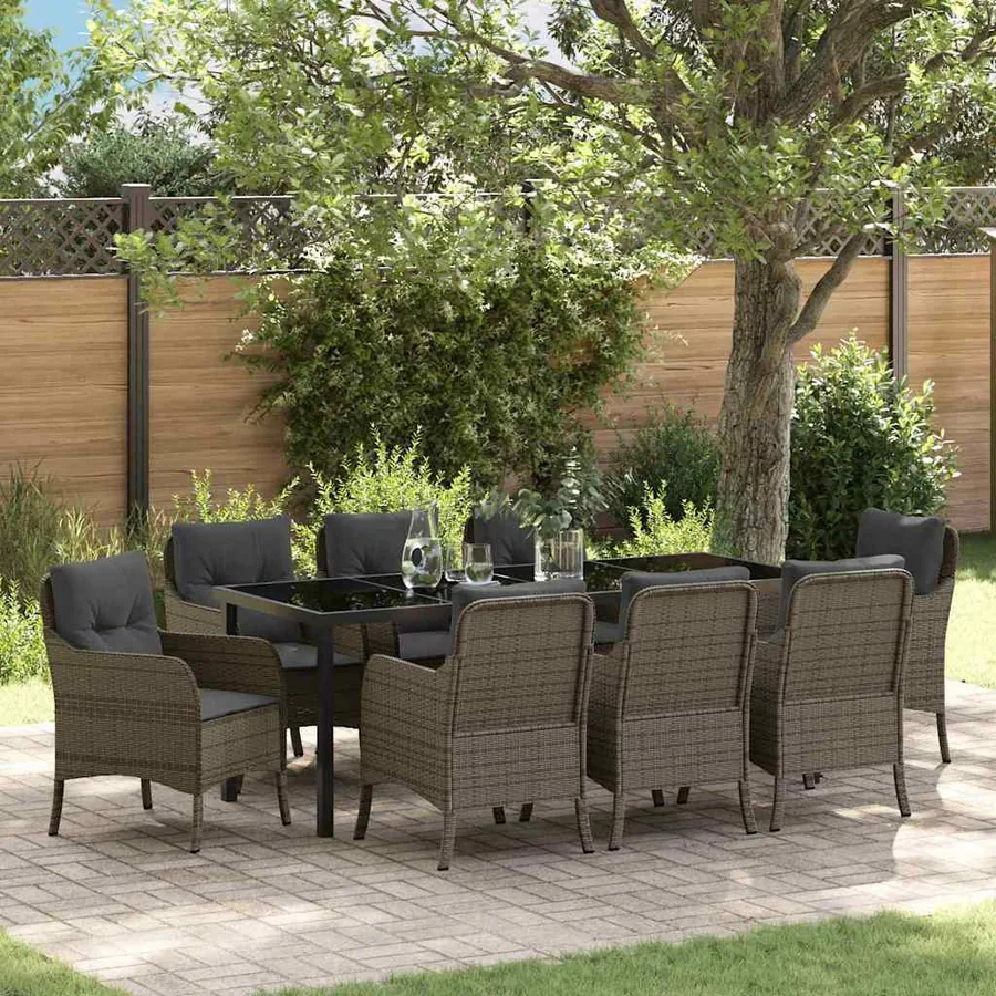 Ensemble de salle à manger pour jardin 9 pcs Gris polyrotin