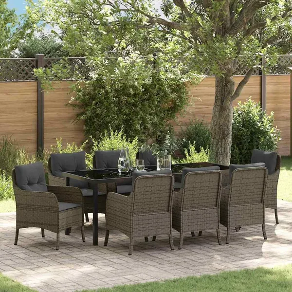 Ensemble de salle à manger pour jardin 9 pcs Gris polyrotin