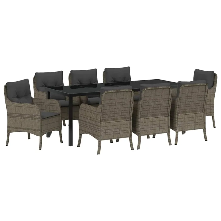 Ensemble de salle à manger pour jardin 9 pcs Gris polyrotin - 2