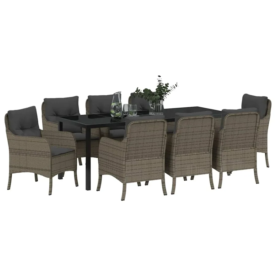 Ensemble de salle à manger pour jardin 9 pcs Gris polyrotin - 3