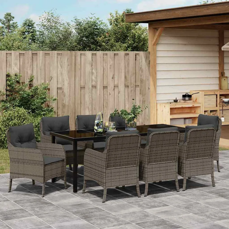 Ensemble de salle à manger pour jardin 9 pcs Gris polyrotin - 4