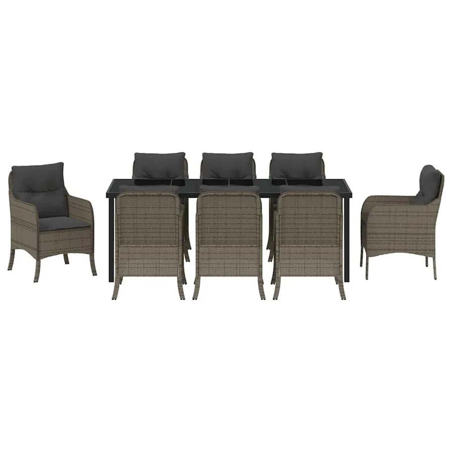 Ensemble de salle à manger pour jardin 9 pcs Gris polyrotin - 7