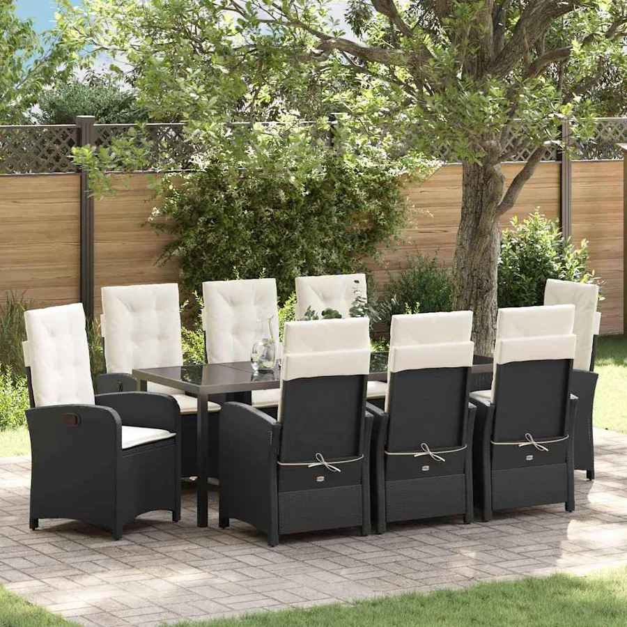 Ensemble de salle à manger pour jardin 9 pcs Noir polyrotin