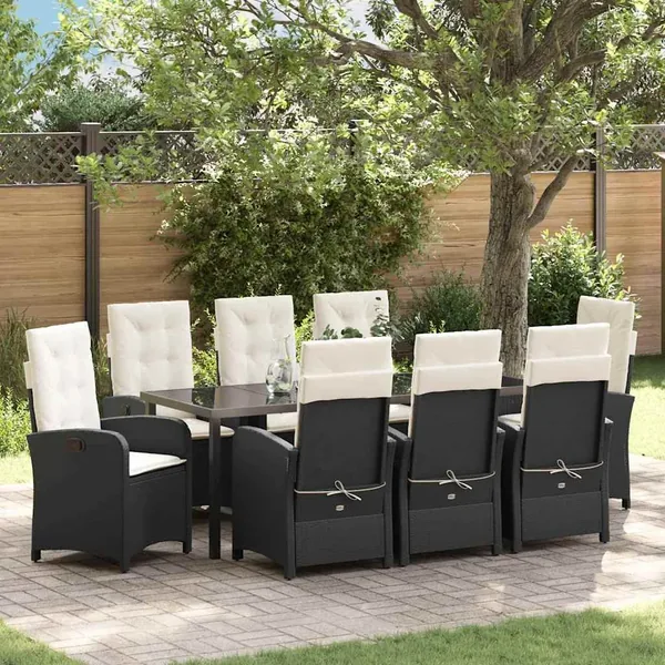 Ensemble de salle à manger pour jardin 9 pcs Noir polyrotin