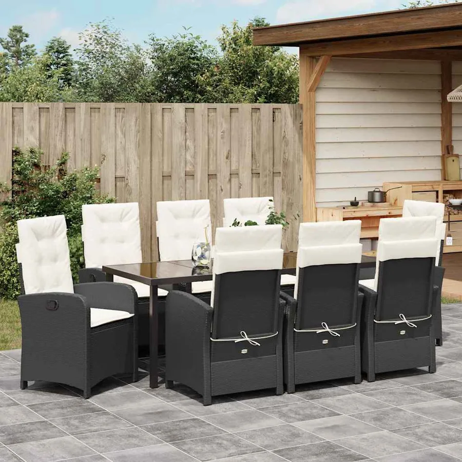 Ensemble de salle à manger pour jardin 9 pcs Noir polyrotin - 4