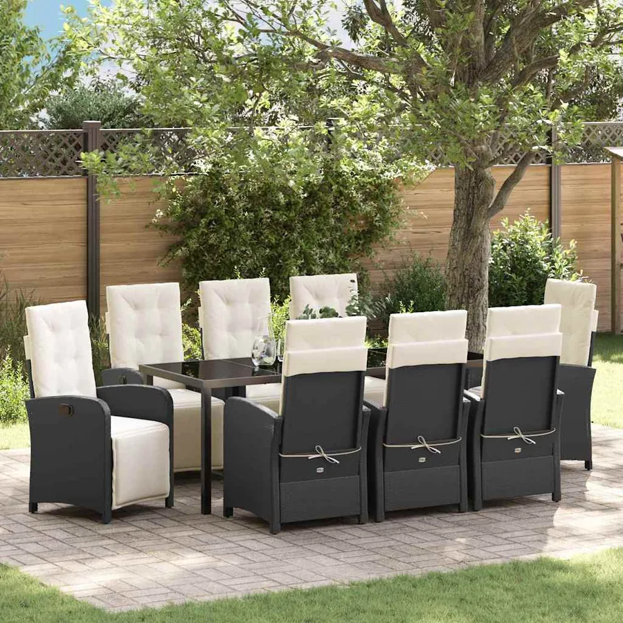 Ensemble de salle à manger pour jardin 9 pcs Noir polyrotin