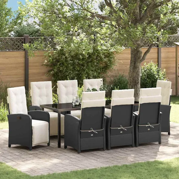 Ensemble de salle à manger pour jardin 9 pcs Noir polyrotin
