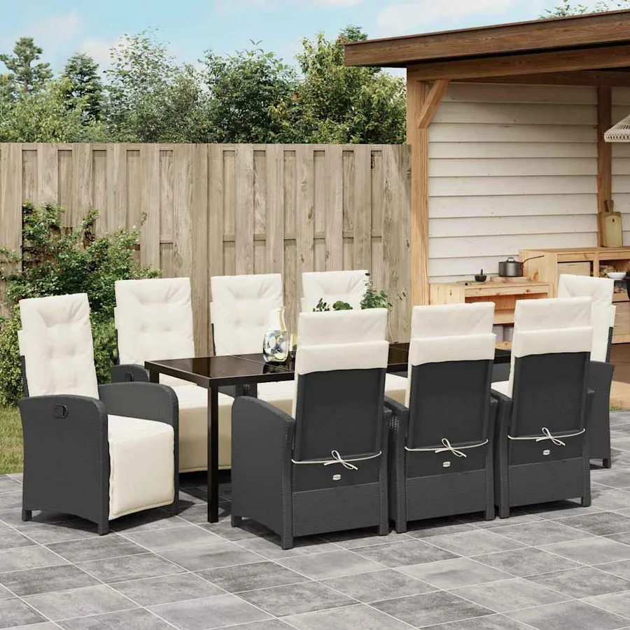 Ensemble de salle à manger pour jardin 9 pcs Noir polyrotin - 4