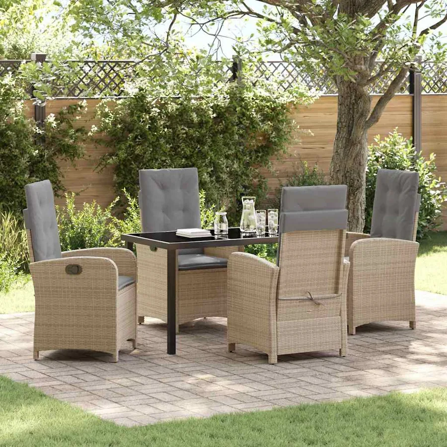 Ensemble de salle à manger pour jardin 5 pcs Beige polyrotin