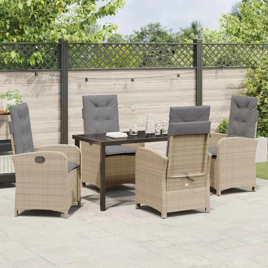 Ensemble de salle à manger pour jardin 5 pcs Beige polyrotin - 4