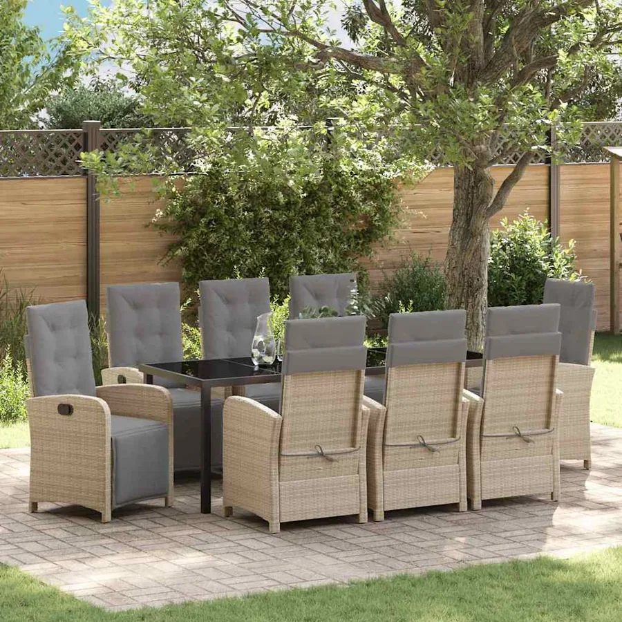Ensemble de salle à manger pour jardin 9 pcs Beige polyrotin