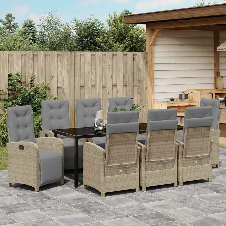 Ensemble de salle à manger pour jardin 9 pcs Beige polyrotin - 4