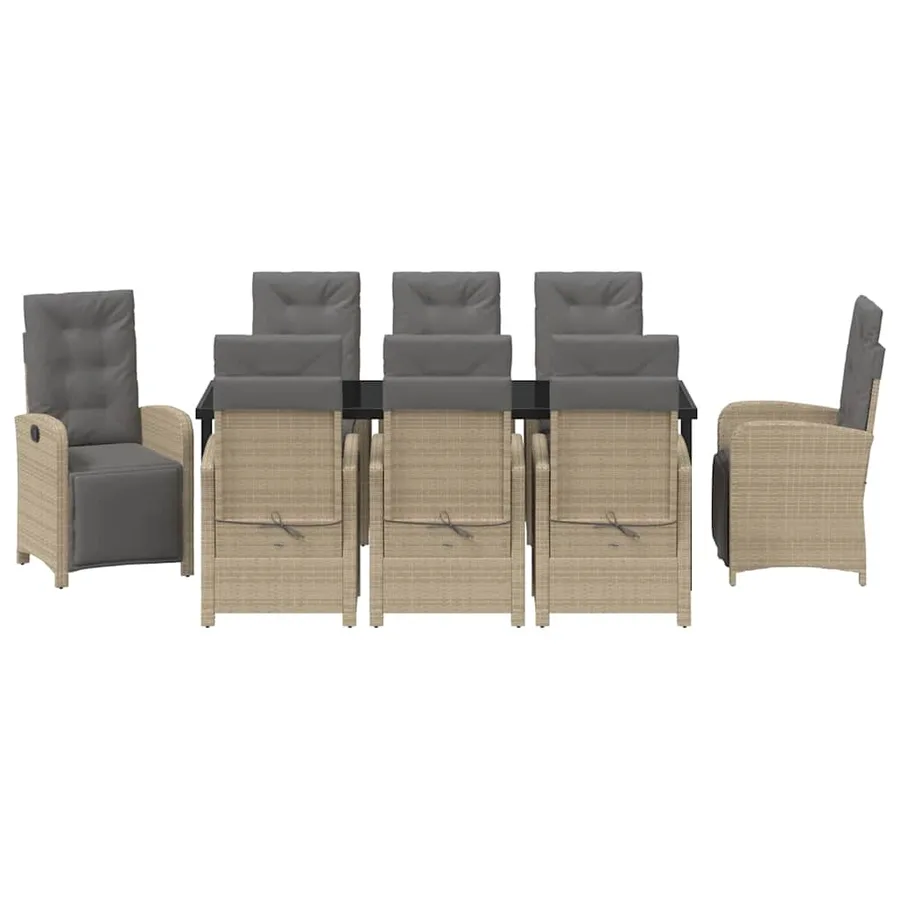 Ensemble de salle à manger pour jardin 9 pcs Beige polyrotin - 7