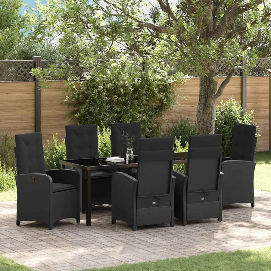 Ensemble de salle à manger pour jardin 7 pcs Noir polyrotin