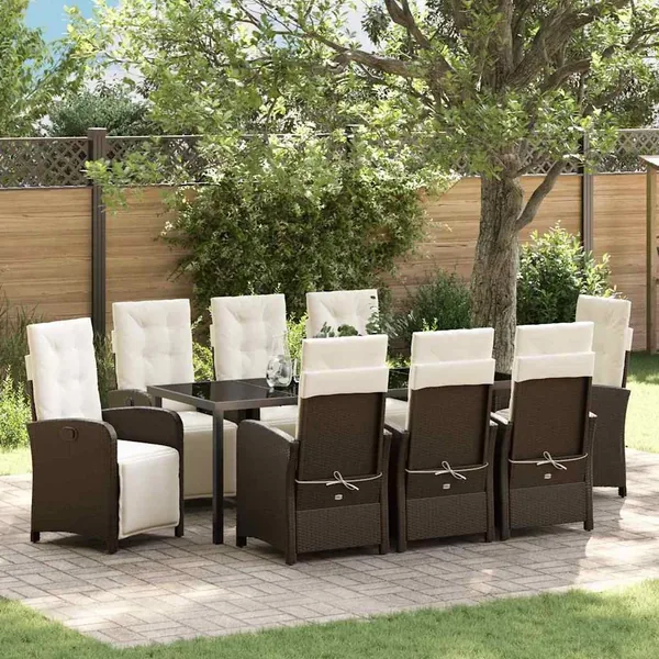 Ensemble de salle à manger pour jardin 9 pcs Marron polyrotin