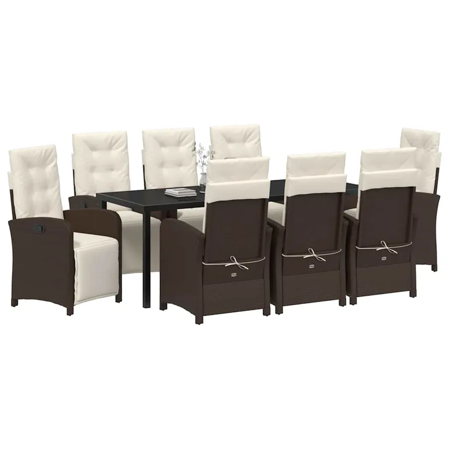 Ensemble de salle à manger pour jardin 9 pcs Marron polyrotin - 3